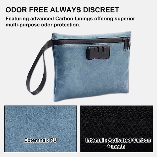Smell Proof Bag Set, Blue Travel Storage Bag with Lock, Odor Proof Pouch Case Container with 1*Black Grinder, 4*Tube, 1*Tray