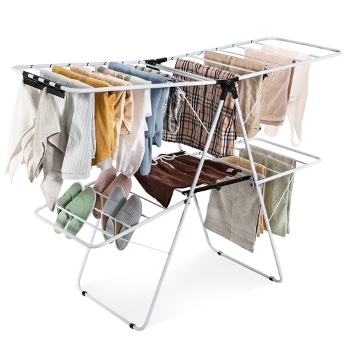 Topbuy Folding Clothes Drying Rack 2-Layer Portable Dryer with Height Adjustable Wings for Outdoor Indoor Use