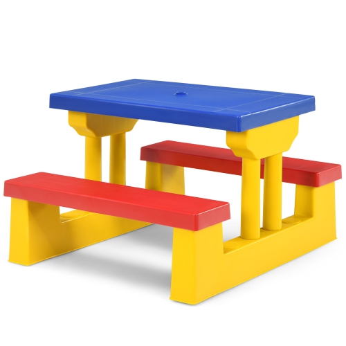Topbuy Kids Picnic Table Set Indoor Outdoor Toddler Table with Bench & Removable Umbrella Portable Children Play Set