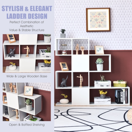 Topbuy 5-Shelf Modern Ladder Corner Bookshelf Display Storage Rack for Home&Office