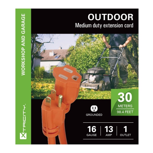 Xtricity - 1 Plug Electrical Extension Cord with Grounding, 30 Meter Length, For Outdoor Use, Orange