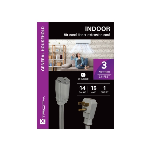 Xtricity - 1 Plug Electrical Extension Cord with Grounding, 3 Meter Length, For Indoor Use, Gray