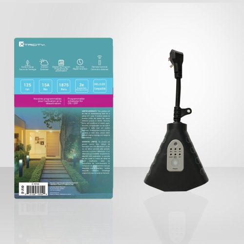 Xtricity - 3 Outlet Smart Switch with Remote Control, Wi-Fi, For Outdoor Use, Black