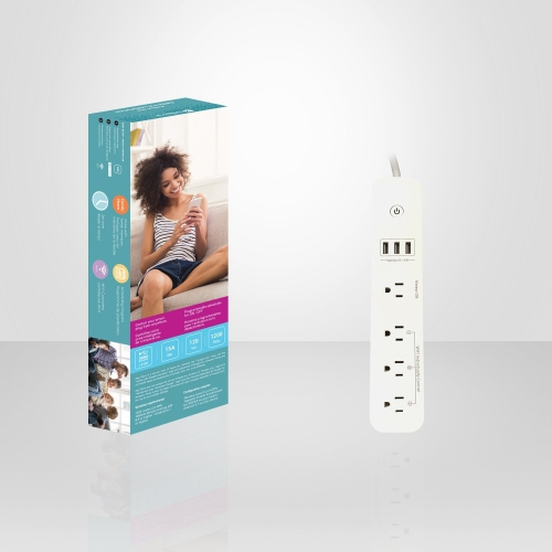 Xtricity - Barre d'alimentation Intelligente Wi-Fi à 4 Prises et 3 Ports USB 4.8A, Blanc