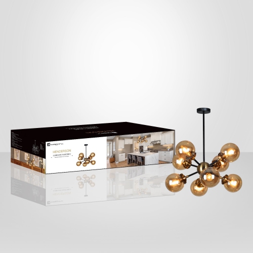 Xtricity - 8-Light Pendant, 21.7'' Width, From the Henderson Collection, Black and Amber