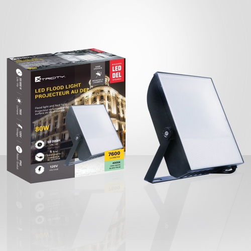 Xtricity - Waterproof LED Floodlight, 7600 Lumens, 80W, For Outdoor Use, 4000K Cool White