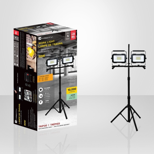 Xtricity - Lampe de Travail à 2 Têtes avec Trépied, 10 000 Lumens, 120V, 4000K Blanc Froid