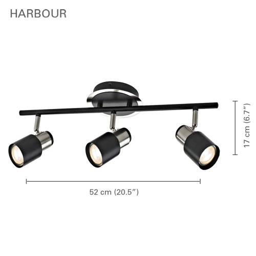 Xtricity - 3 Head Track Light, 20.5'' Width, From the Harbour Collection, Brushed Nickel and Black