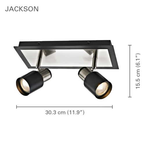 Xtricity - 2-Head Track Light, 11.9'' Width, From the Jackson Collection, Brushed Nickel and Black