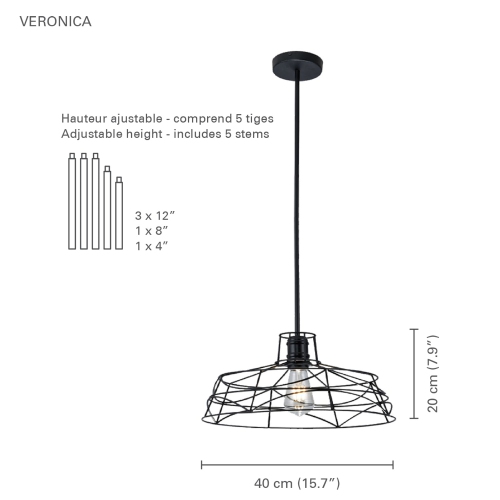 Xtricity - Pendant Light, 15.7'' Width, From the Veronica Collection, Black