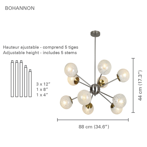 Xtricity - 10-Light Pendant, 34.6'' Width, From the Bohannon Collection, Silver