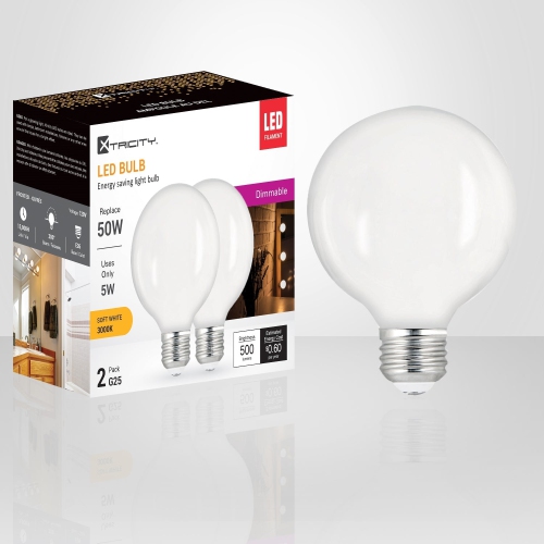 Xtricity - Set of 2 Energy Saving LED Bulbs, Dimmable, 5W, E26 Base, 3000K Soft White