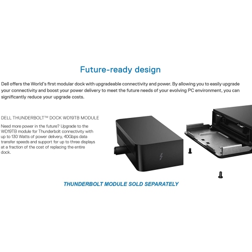 Refurbished Dell WD19 180W Docking Station (130W Power Delivery) USB-C, HDMI, Dual DisplayPort, Black