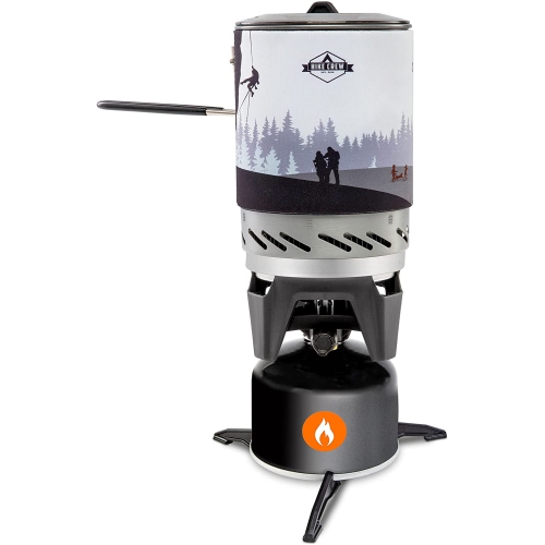 HikeCrew Portable Gas Powered Stove top & Cooking System, Compact Camping Cooktop with 0.8L Pot, Silicone Lid, Folding Handle & Carry Bag, Perfect fo