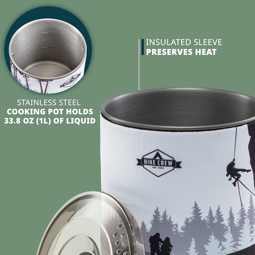 HikeCrew Portable Gas Powered Stove top & Cooking System, Compact Camping Cooktop with 0.8L Pot, Silicone Lid, Folding Handle & Carry Bag, Perfect