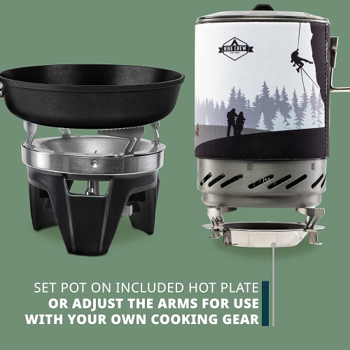 HikeCrew Portable Gas Powered Stove top & Cooking System, Compact Camping Cooktop with 0.8L Pot, Silicone Lid, Folding Handle & Carry Bag, Perfect
