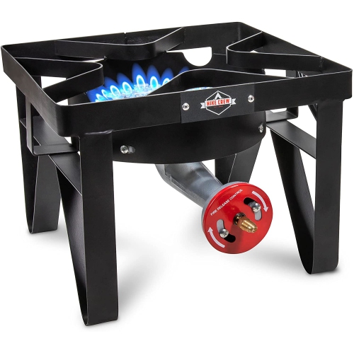 Hike Crew Cast Iron Single-Burner Outdoor Gas Stove | 220,000 BTU Portable Propane-Powered Cooktop | with Blue Flame Air Control Panel, Hose with