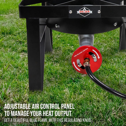 Hike Crew Cast Iron Single-Burner Outdoor Gas Stove | 220,000 BTU Portable Propane-Powered Cooktop | with Blue Flame Air Control Panel, Hose with