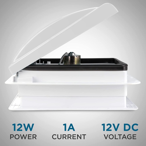 Hike Crew 14” RV Roof Vent Fan | 12V Motorhome Vent Fan | Intake & Exhaust, Manual Open/Close & White Lid | Includes Screws & Garnish