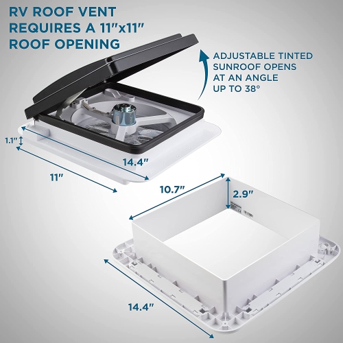 Hike Crew 11” RV Roof Vent Fan | 12V Motorhome Vent Fan | Intake & Exhaust, Manual Open/Close & White Lid | Includes Screws & Garnish