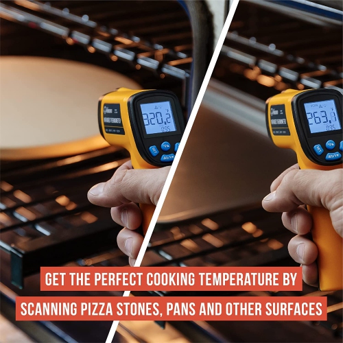 Chef Pomodoro Infrared Thermometer, Backlit LCD Display, -58℉~1022℉ Temperature Gun, (Not for Human-Use), Red Laser, Adjustable Emissivity, No Touch