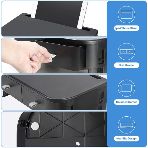 Adjustable Heights Plastic Computer Monitor Stand Riser with 2 Storage Drawers, Phone Holder Laptop Stand for Desk -Black