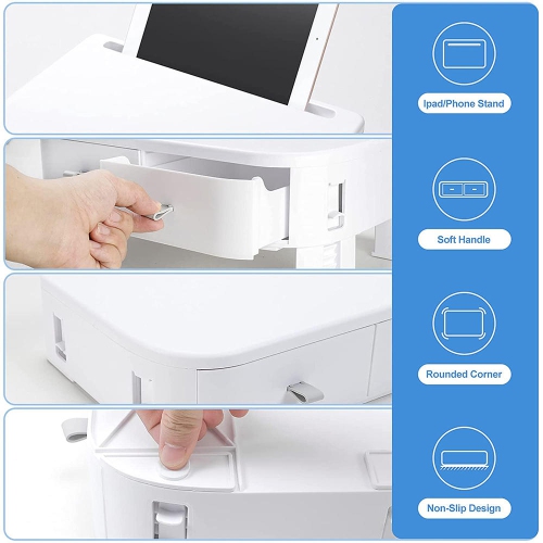 Height Adjustable Computer Monitor Stand Riser with 2 Plastic Storage Drawers,14.17 x8.66 x3.15 inches Phone Holder Laptop Stand for Desk