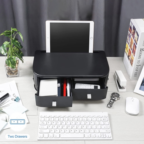 Height Adjustable Computer Monitor Stand Riser with 2 Plastic Storage Drawers,14.17 x8.66 x3.15 inches Phone Holder Laptop Stand for Desk