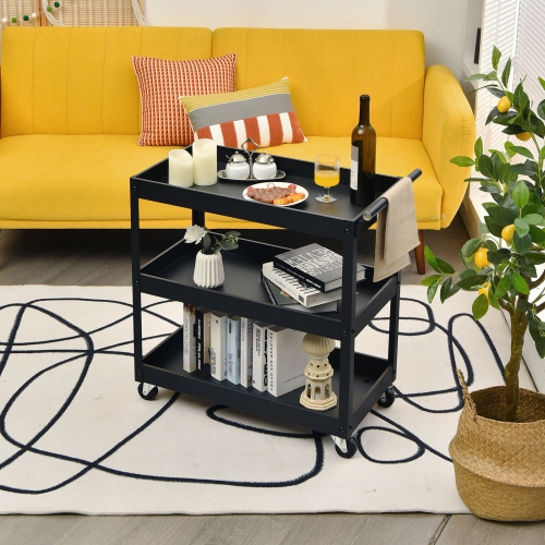 Topbuy 3-Tier Rolling Cart Storage Organizer Metal Utility Cart w/Wheels for Kitchen Library Office Black