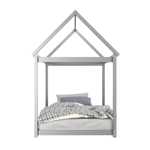 Topbuy Twin House Bed Frame Wooden Bed Platform Mattress Foundation w/House Appearance White/Gray