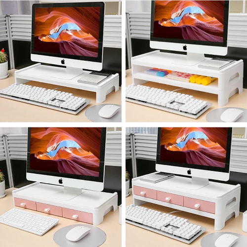 20.07'' Laptop/Monitor Stand Computer Screen Riser Holder Office Desktop Organizer with Storage Bracket- Moustache® - White