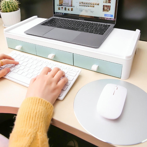 20.07'' Laptop/Monitor Stand Computer Screen Riser Holder Office Desktop Organizer with Storage Bracket- Moustache® - White