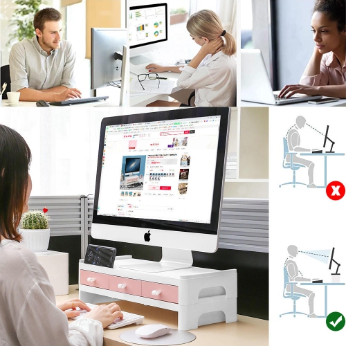 20.07'' Laptop/Monitor Stand Computer Screen Riser Holder Office Desktop Organizer with Storage Bracket- Moustache® - White