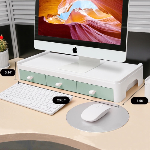 20.07'' Laptop/Monitor Stand Computer Screen Riser Holder Office Desktop Organizer with Storage Bracket- Moustache® - White