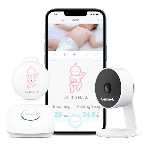 Sense-U Baby Breathing Monitor with Camera and Audio 3, Video Baby Monitor with Breathing, Movement, Temperature Sensor | Night Vision, 2-Way Talk, M