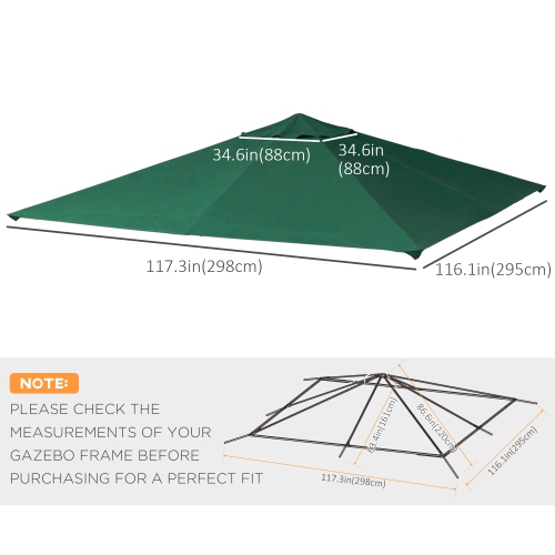 Outsunny 9.8' x 9.7' Square Gazebo Canopy Replacement UV Protected Top Cover Sun Shade Green