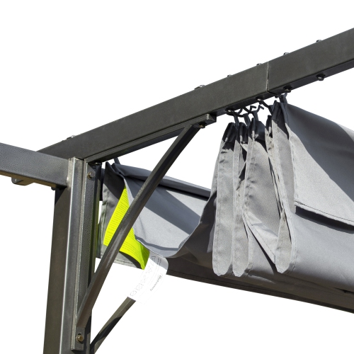 Outsunny 10' Outdoor Pergola Gazebo Garden Retractable Sun Shade Deck Lawn Covered Modern Square Canopy Backyard Patio BBQ Shelter Grey