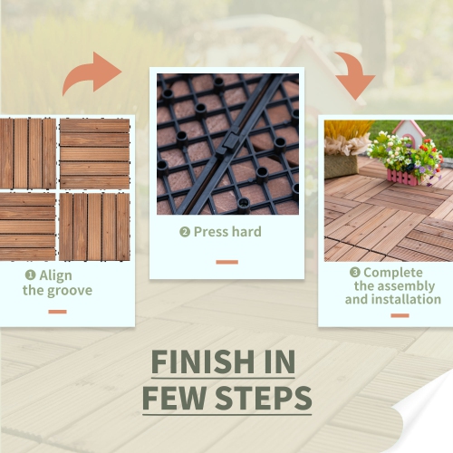 Outsunny 27 Pcs Wood Interlocking Deck Tiles, 12 x 12in Outdoor Flooring Tiles for Indoor and Outdoor Use, Tools Free Assembly, Brown