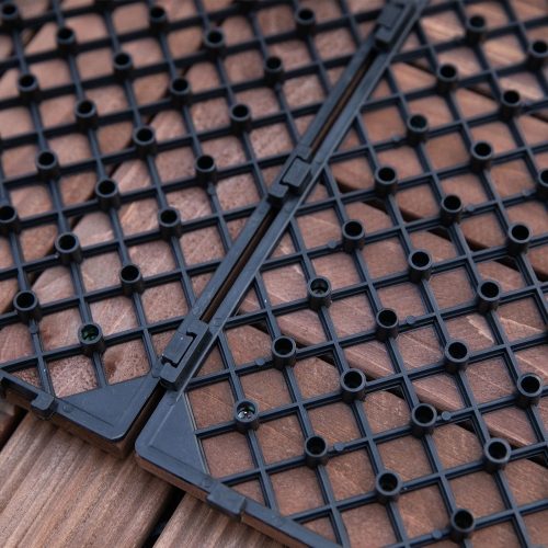 Outsunny 27 Pcs Wood Interlocking Deck Tiles, 12 x 12in Outdoor Flooring Tiles for Indoor and Outdoor Use, Tools Free Assembly, Brown