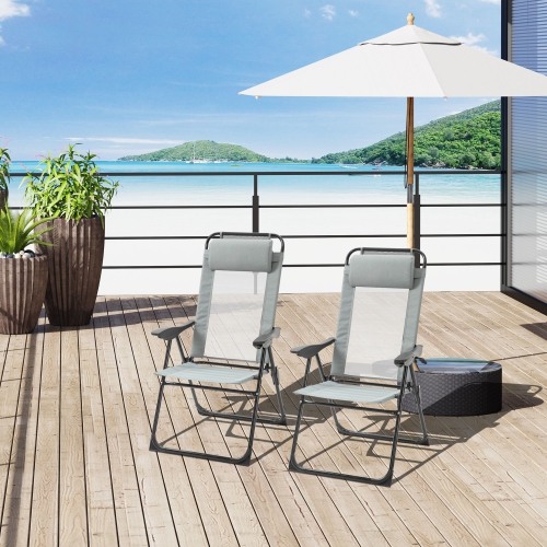 Outsunny Set of 4 Camping Chairs, Outdoor Folding Lounge Chair Set with 5 Level Adjustable Backrest, Removable Headrest, Armrest for Camping,