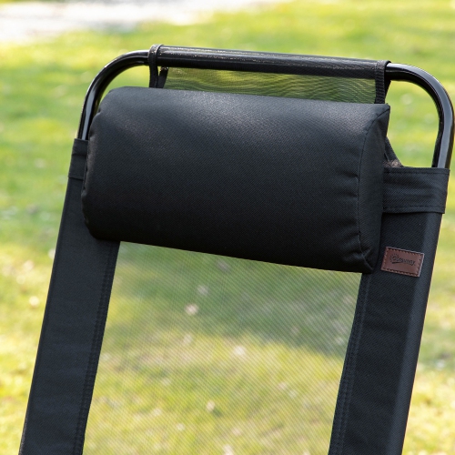 Outsunny Set of 4 Camping Chairs, Outdoor Folding Lounge Chair Set with 5 Level Adjustable Backrest, Removable Headrest, Armrest for Camping,