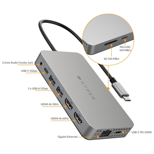 Targus HyperDrive Dual 4K HDMI 10-in-1 USB-C Hub