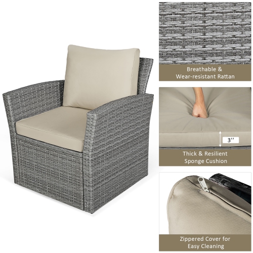 Costway 4PCS Patio Set Rattan Furniture Set Sofa Table Storage Shelf with Cushion