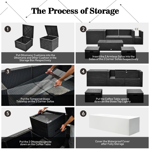 Marque Costway Ensemble de meubles de patio en rotin 8 pièces Table de rangement Pouf