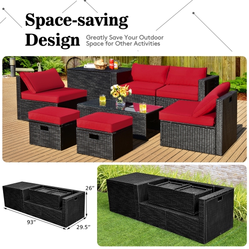 Costway 8PCS Patio Rattan Furniture Set Storage Table Ottoman