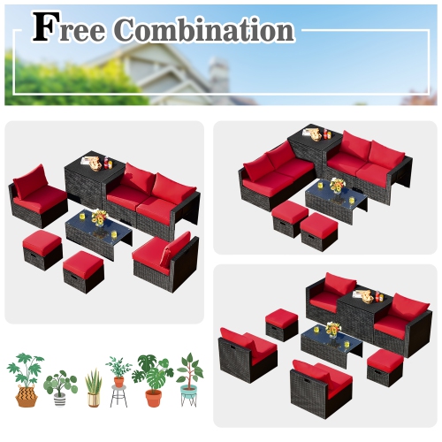 Costway 8PCS Patio Rattan Furniture Set Storage Table Ottoman