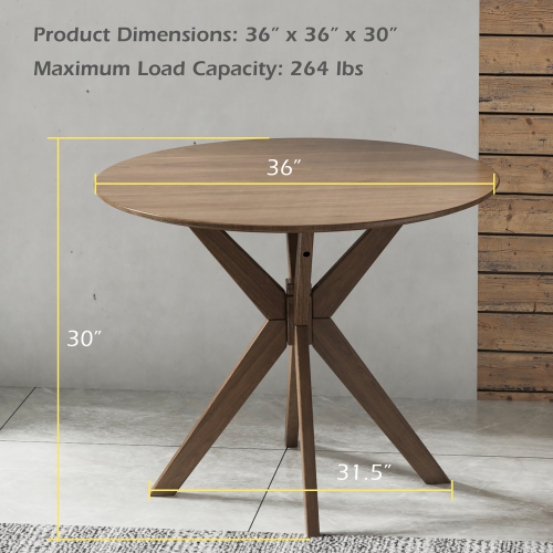 Costway Modern Round Wood Dining Table 35" W/ Solid Wood Legs& Base for Home, Office
