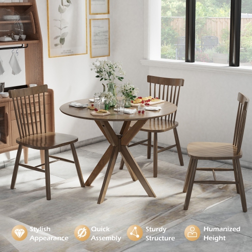 Costway Modern Round Wood Dining Table 35" W/ Solid Wood Legs& Base for Home, Office