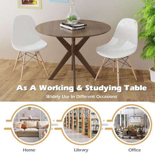 Costway Modern Round Wood Dining Table 35" W/ Solid Wood Legs& Base for Home, Office