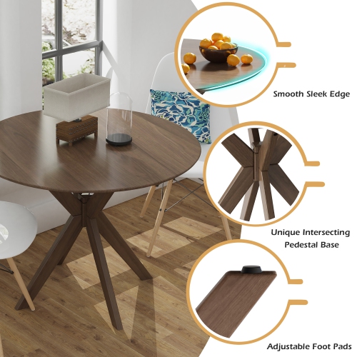 Costway Modern Round Wood Dining Table 35" W/ Solid Wood Legs& Base for Home, Office